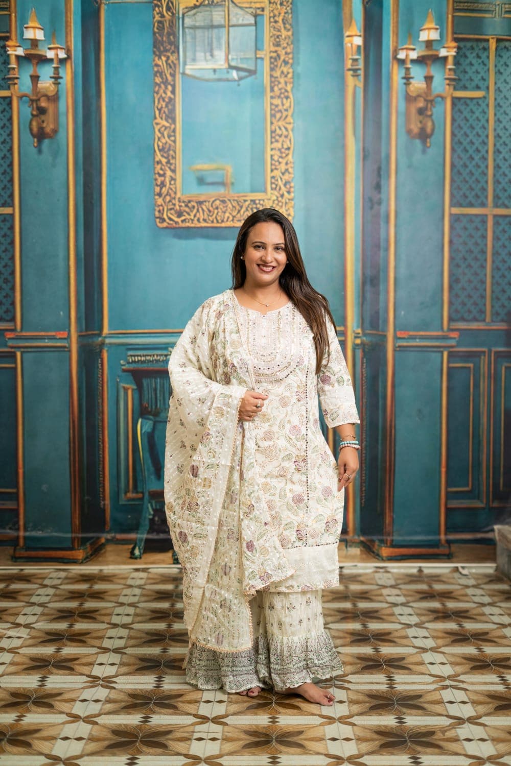 Ivory Blossom Mirror Sharara Set