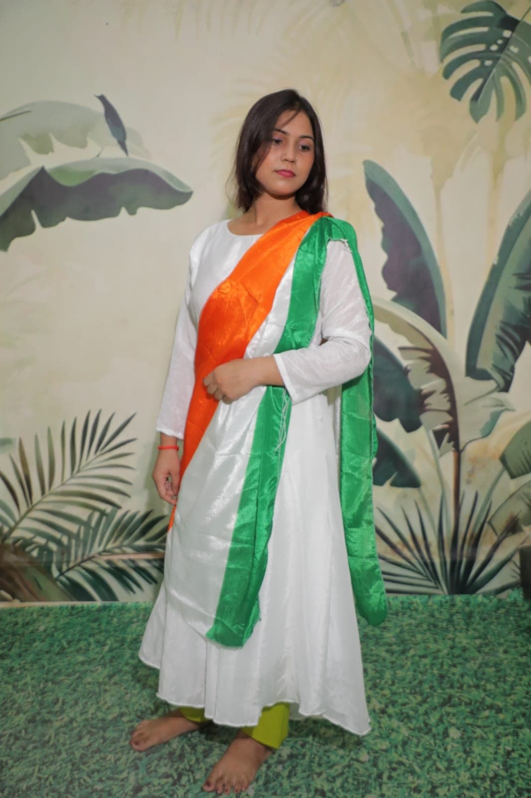 Tricolour White Anarkali Suit Set
